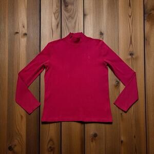 VTG Y2K Lauren Ralph Lauren Womens Slim Fit Large Red Rib Knit LRL Monogram Top